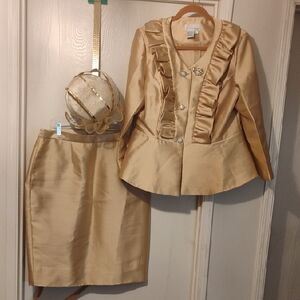 SUNDAY SERVICE Elegant Gold Skirt Suit with Ruffle Jacket